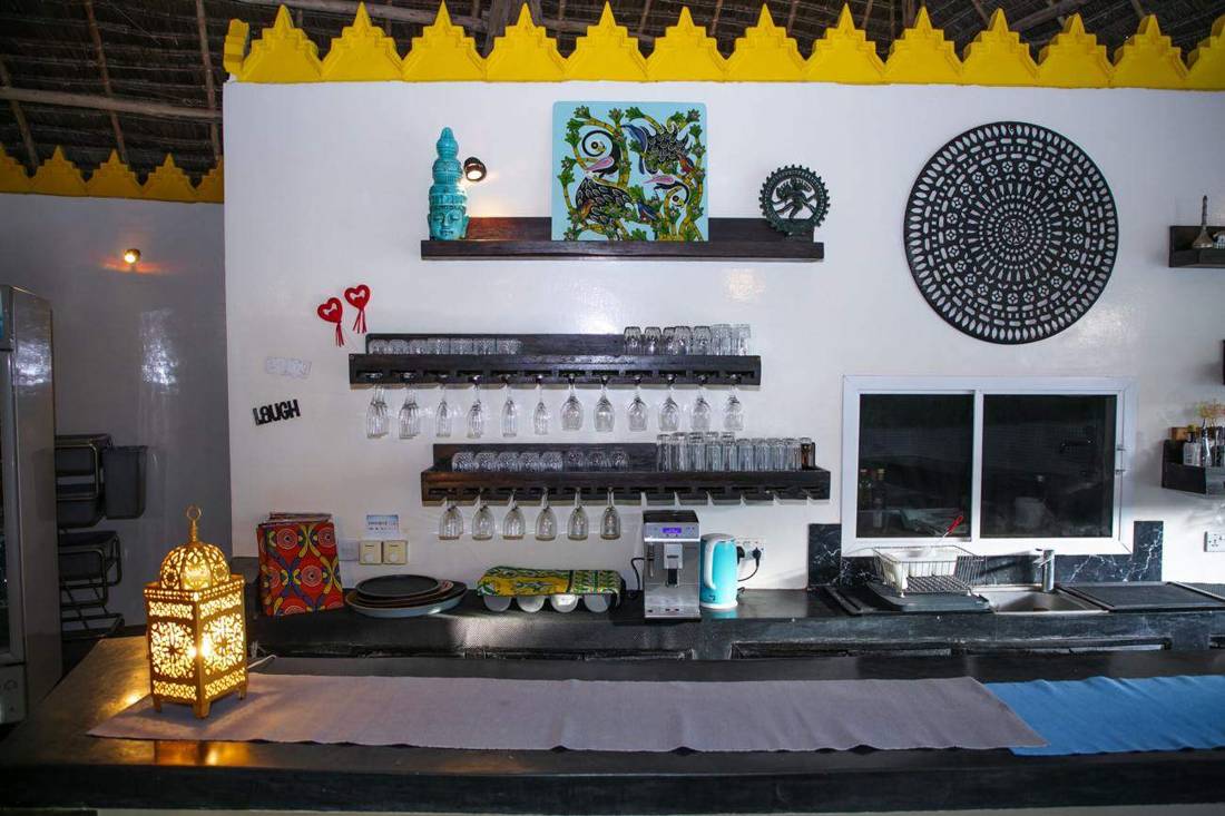 Art-filled lounge wall